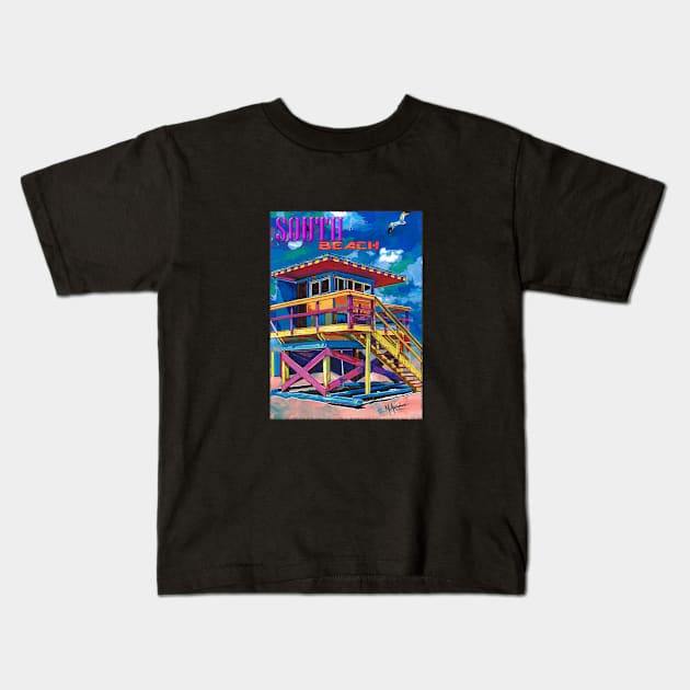 South Beach Lifeguard Stand Kids T-Shirt by marengo